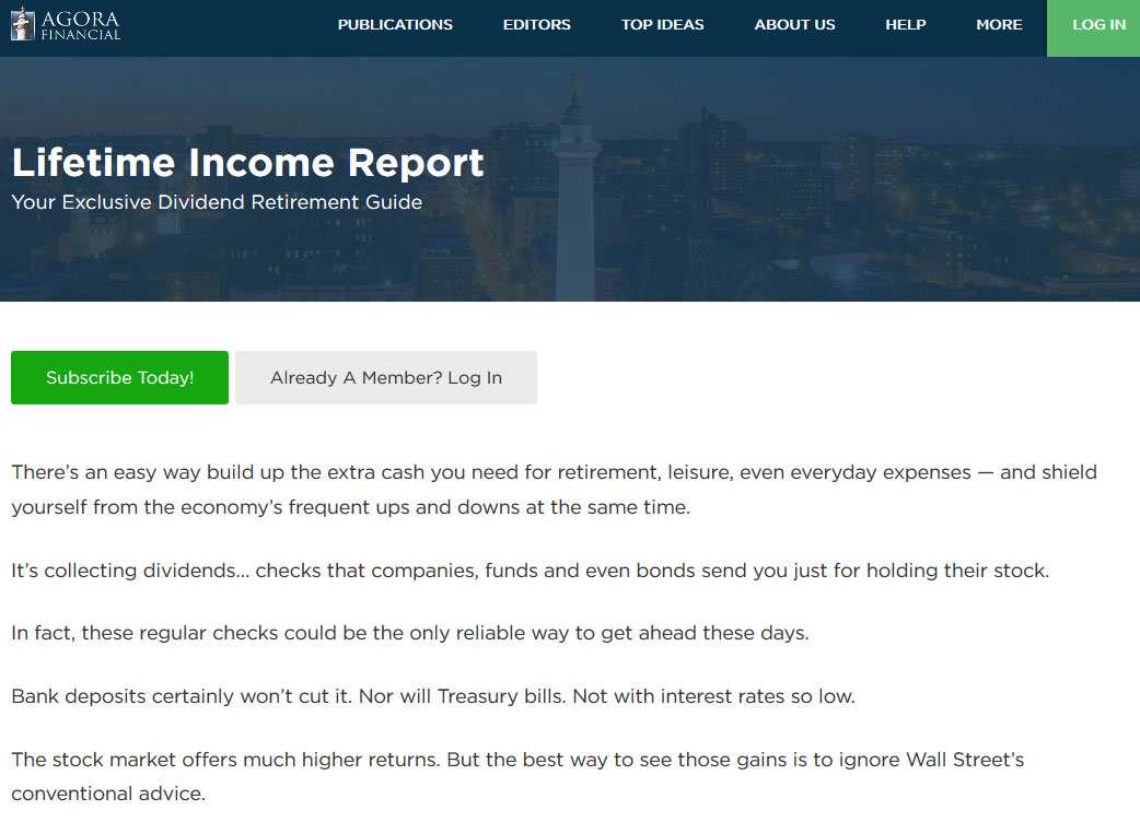 Lifetime Income Report Website Screenshot