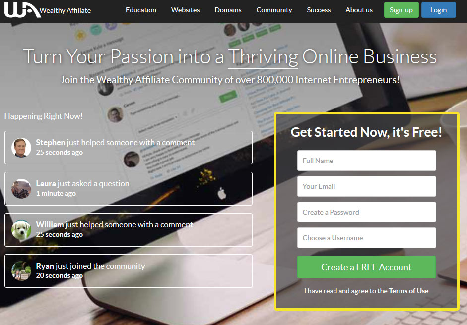Wealthy Affiliate Website Screenshot