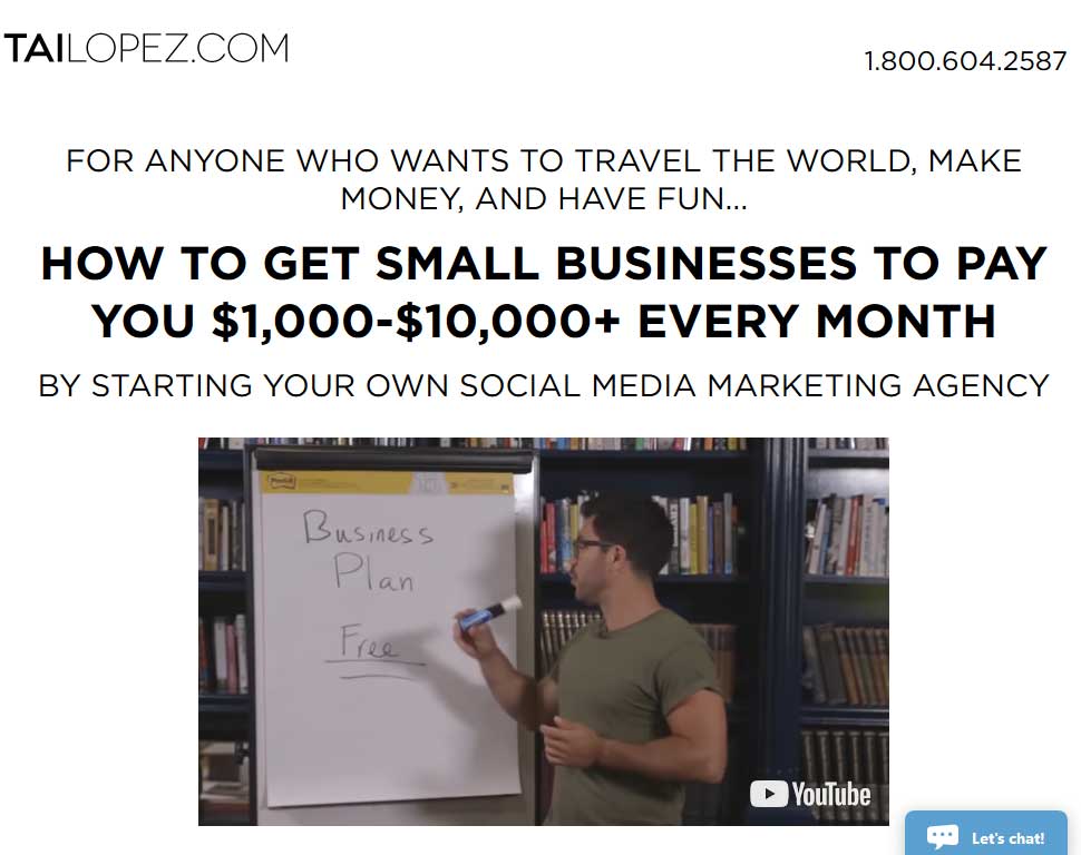 Tai Lopez's Social Media Marketing Agency Program Website Screenshot