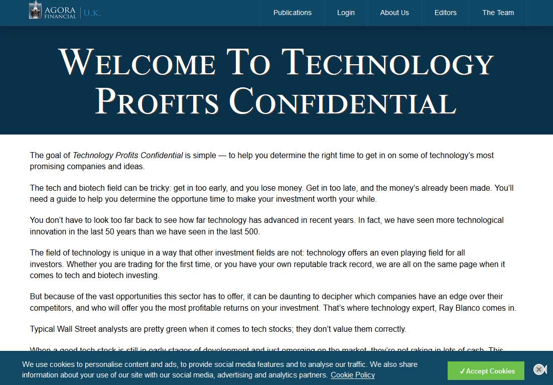 Technology Profits Confidential Website Screenshot