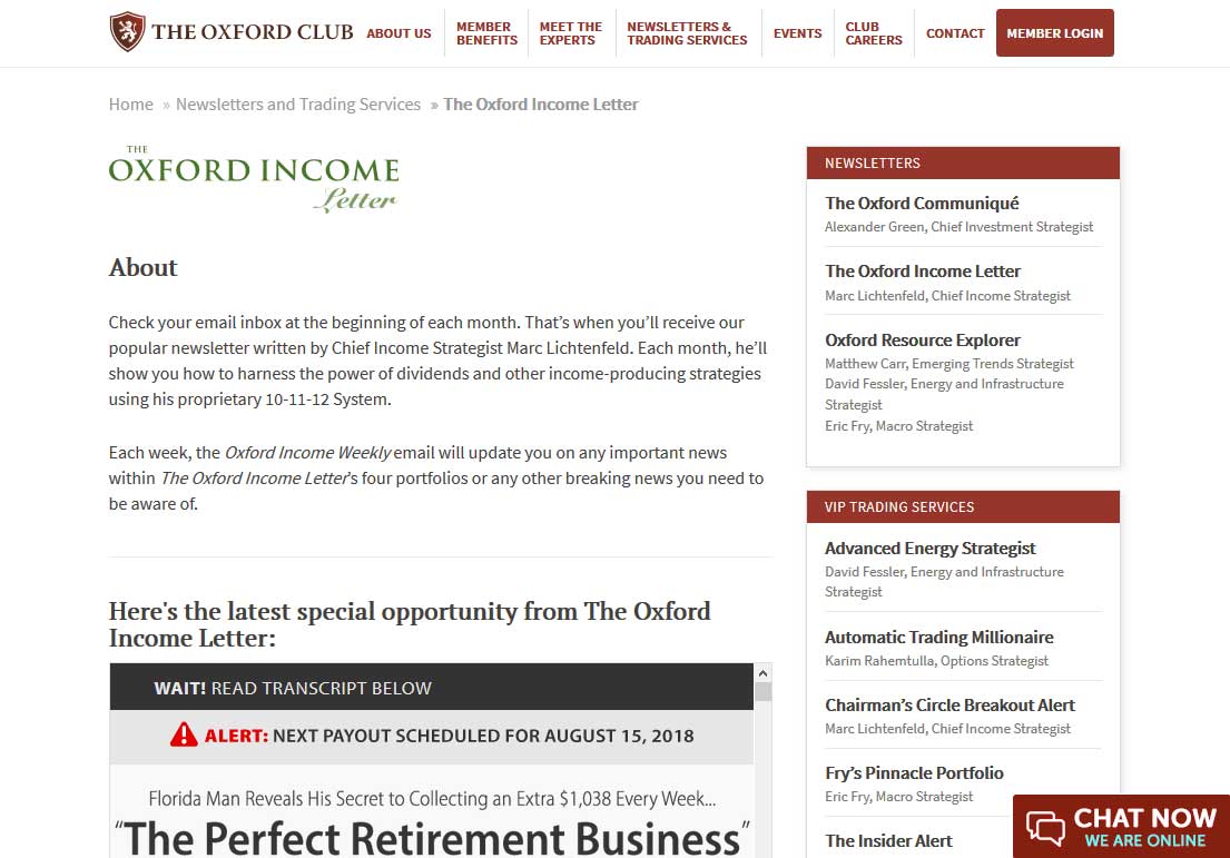 The Oxford Income Letter Website Screenshot