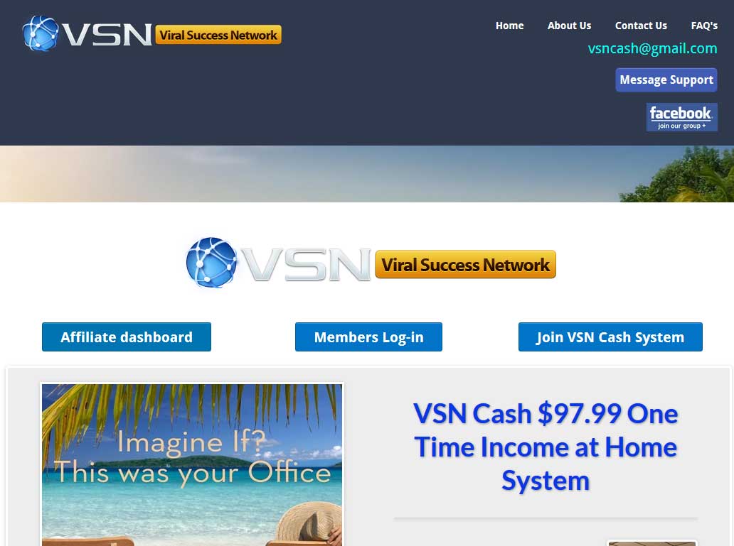 VSN Cash System Website Screenshot