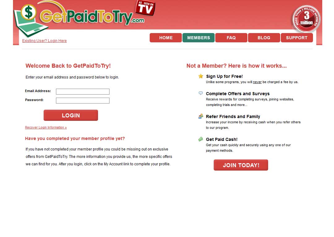 Get Paid To Try Website Screenshot