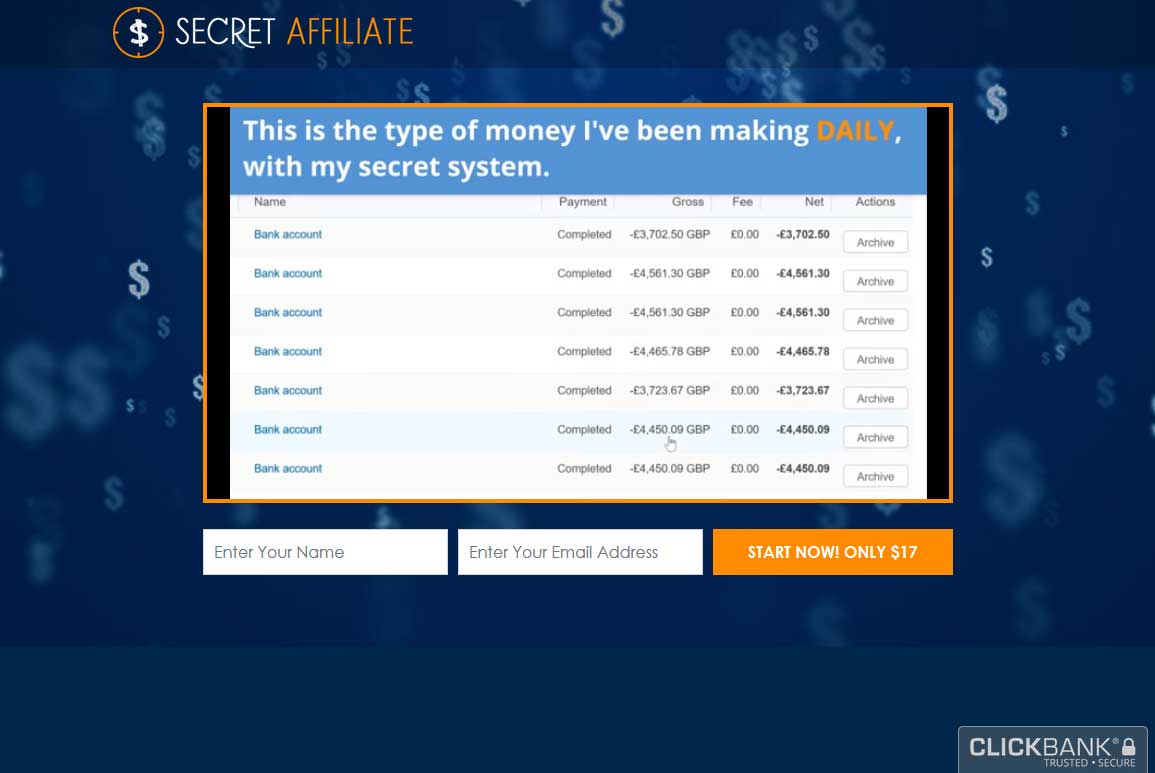 Secret Affiliate System Website Screenshot