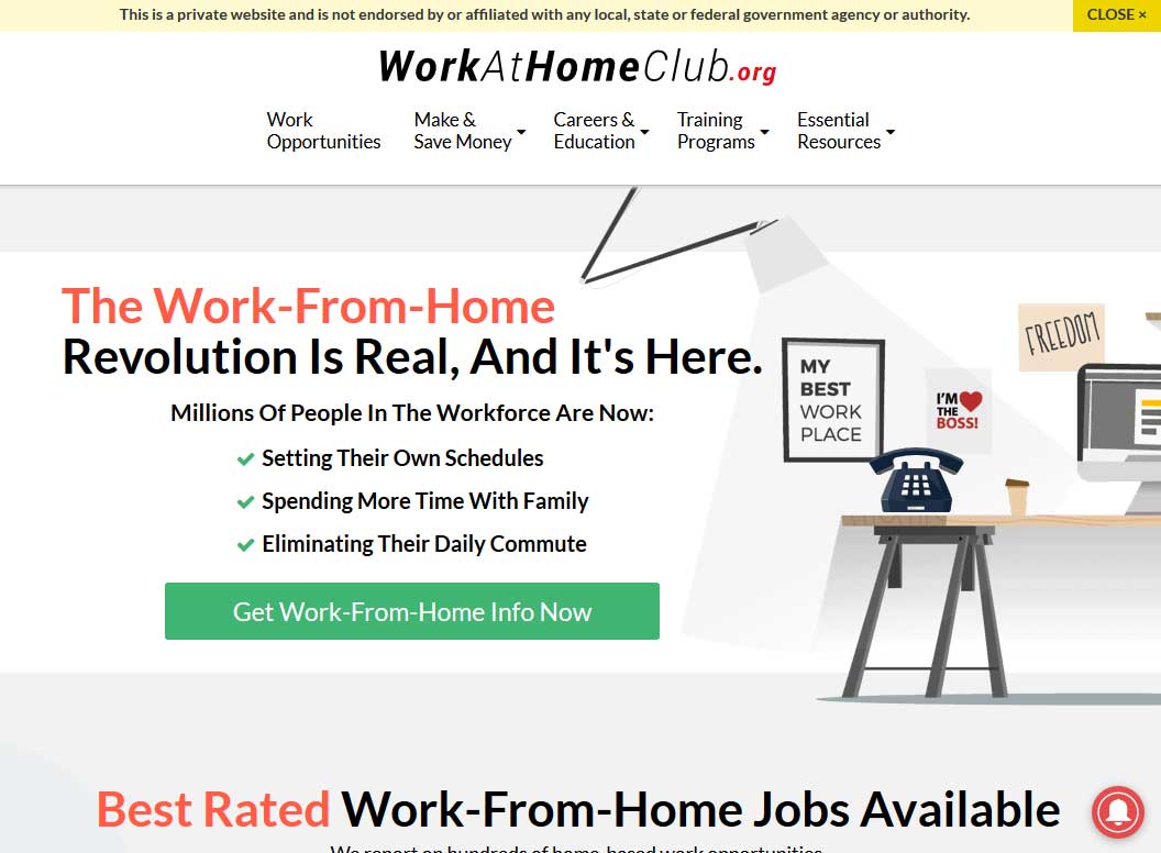 Work At Home Club Website Screenshot