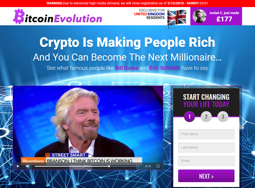 Bitcoin Evolution System Website Screenshot