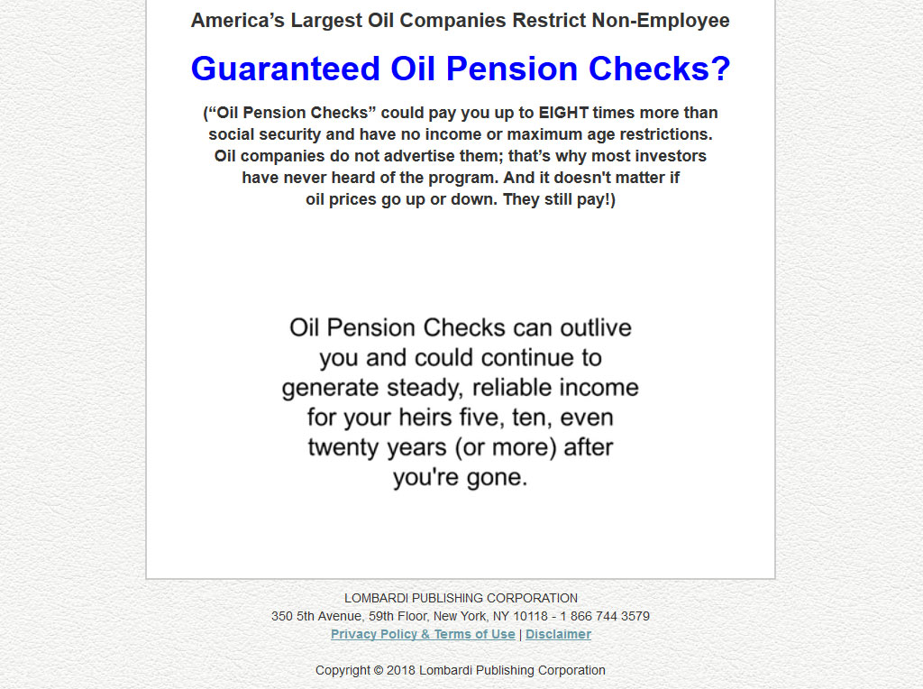 Guaranteed Oil Pension Checks Website Screenshot