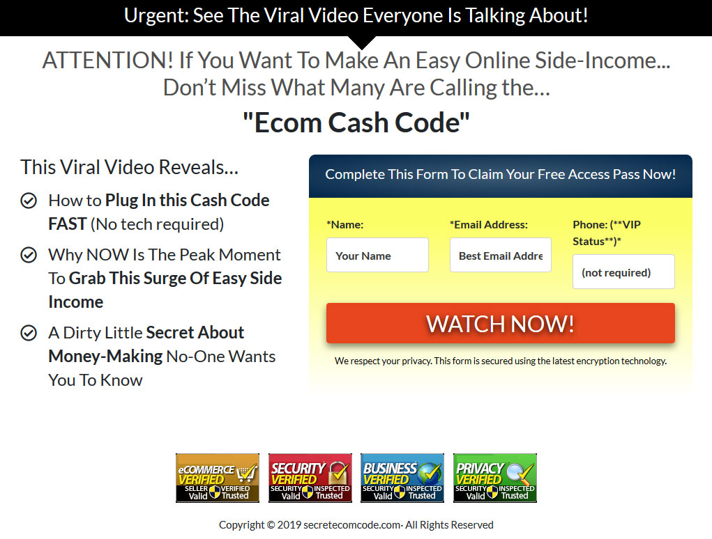 Ecom Cash Code Website Screenshot