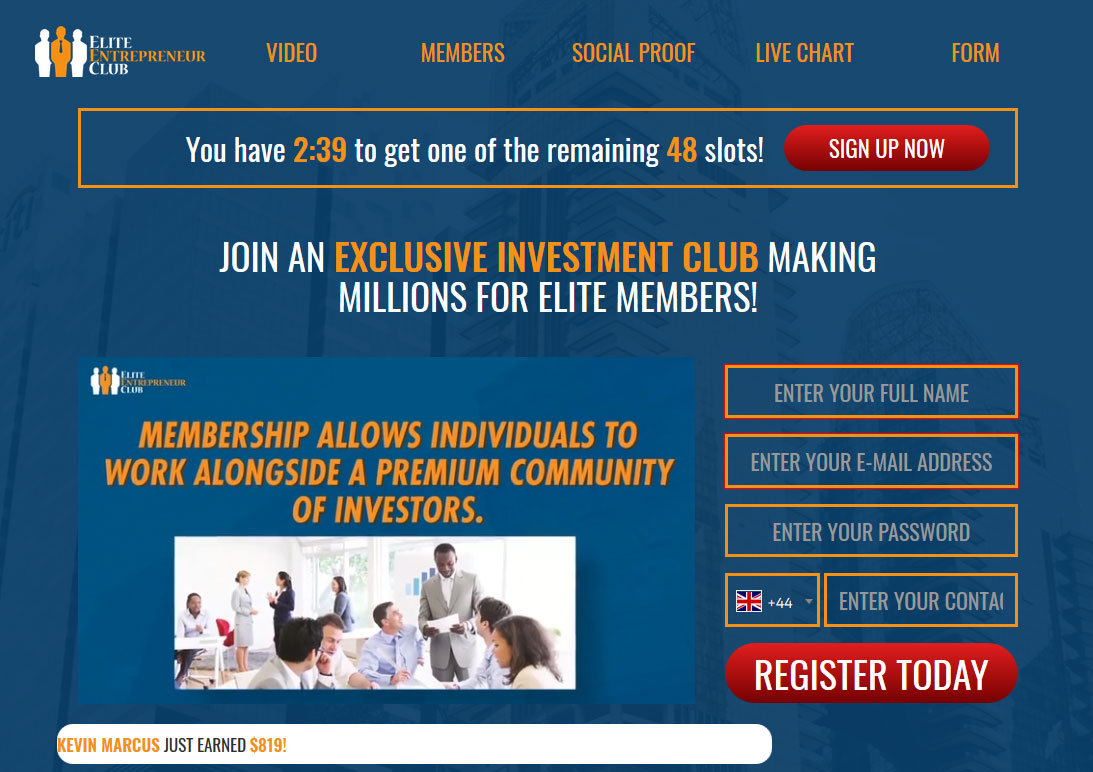 Elite Entrepreneur Club Software Website Screenshot