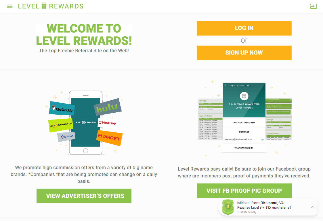 Level Rewards Website Screenshot