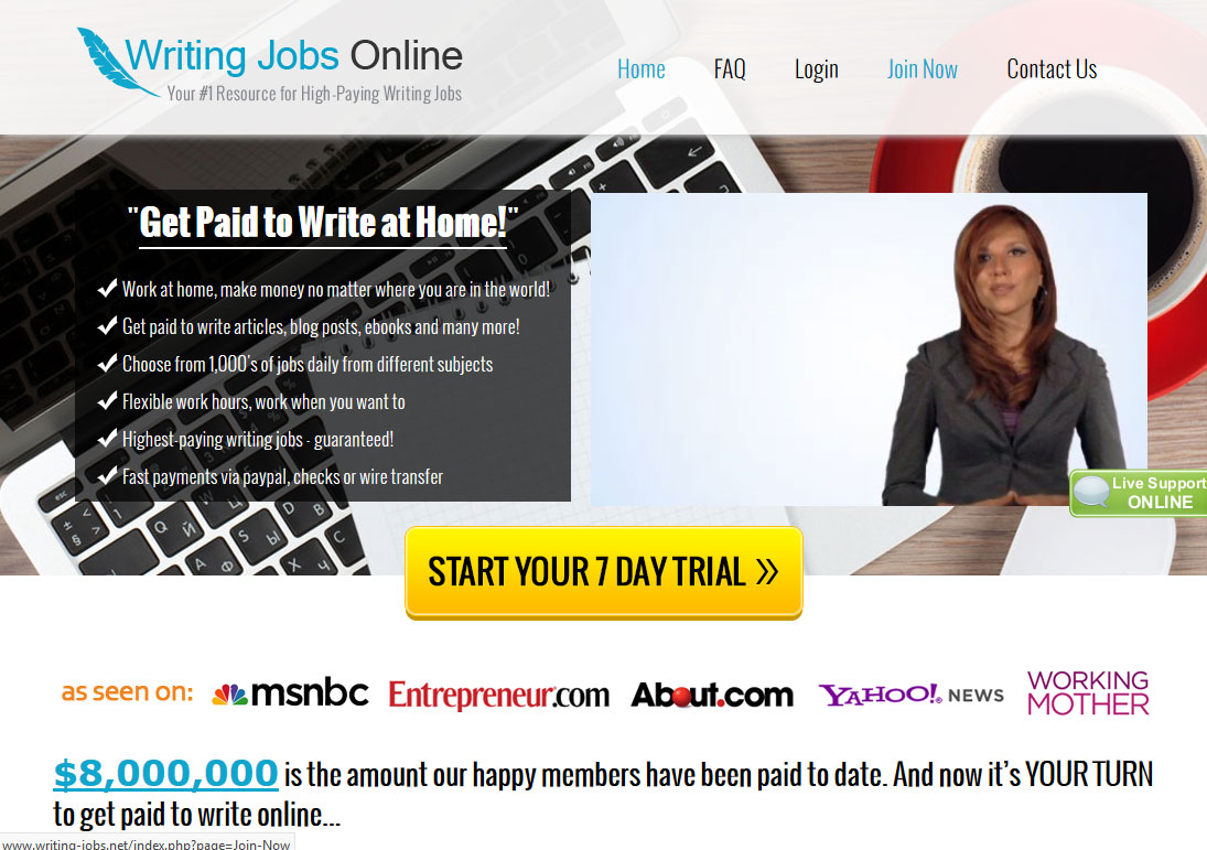 Writing Jobs Online Website Screenshot