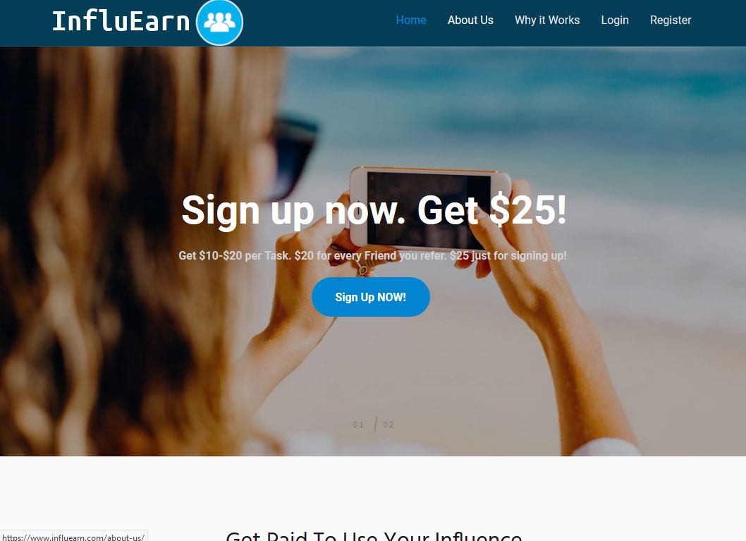 InfluEarn Website Screenshot