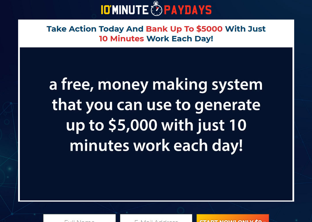 10 Minute Paydays Website Screenshot