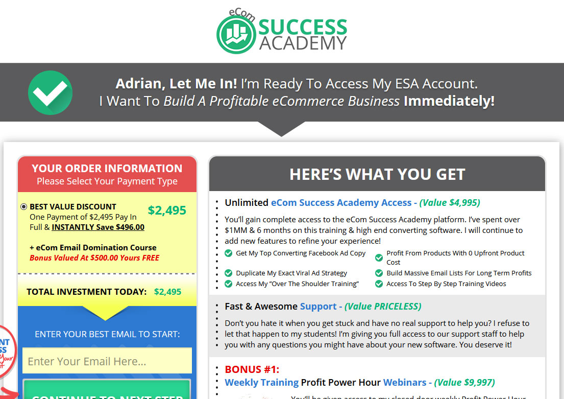 eCom Success Academy Website Screenshot